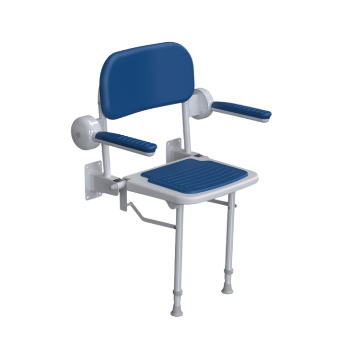 AKW 1000 Series Standard Shower Seat with Padded Blue Seat & Blue Arms