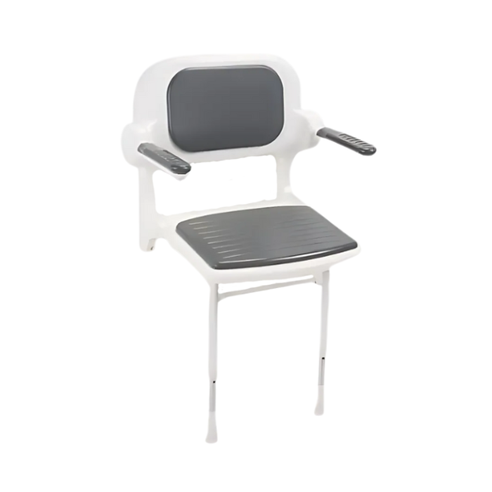 AKW 2000 Series Standard Fold-Up White Standard Shower Seat with Mid-Grey Arms and Back
