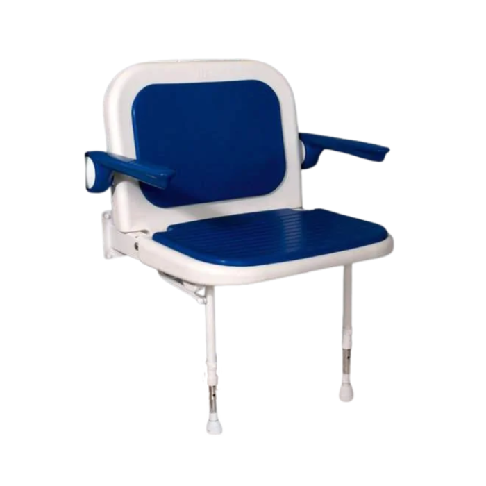 AKW 4000 Series Blue Padded Extra Wide Fold-Up Shower Seat with Back and Blue Arms