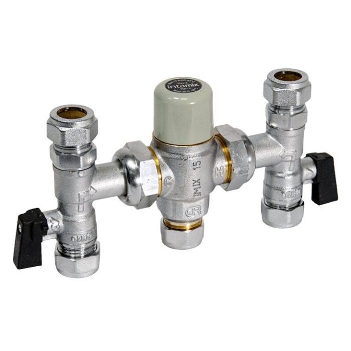 Inta Intamix Thermostatic Mixing Valve 22mm with Service Valves and Test Point (Image shows 15mm Version)