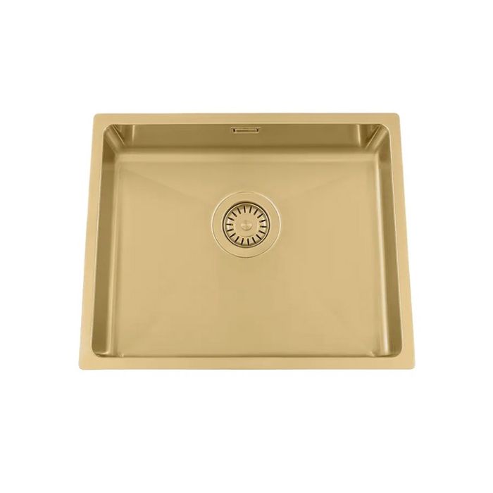Granberg EST-500-03 PVD Coated Gold Shallow Bowl Kitchen Sink with Trap and Flexible Waste Kit - 540 x 440 x 120mm