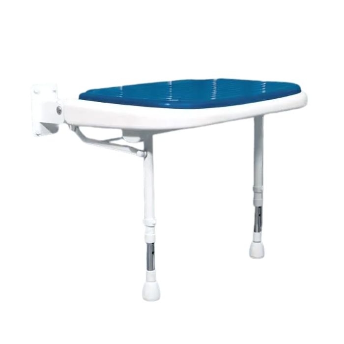 AKW Advanced Wall Mounted Extra Wide Bariatric Fold-up Moulded Blue Padded Seat w/ Support Legs