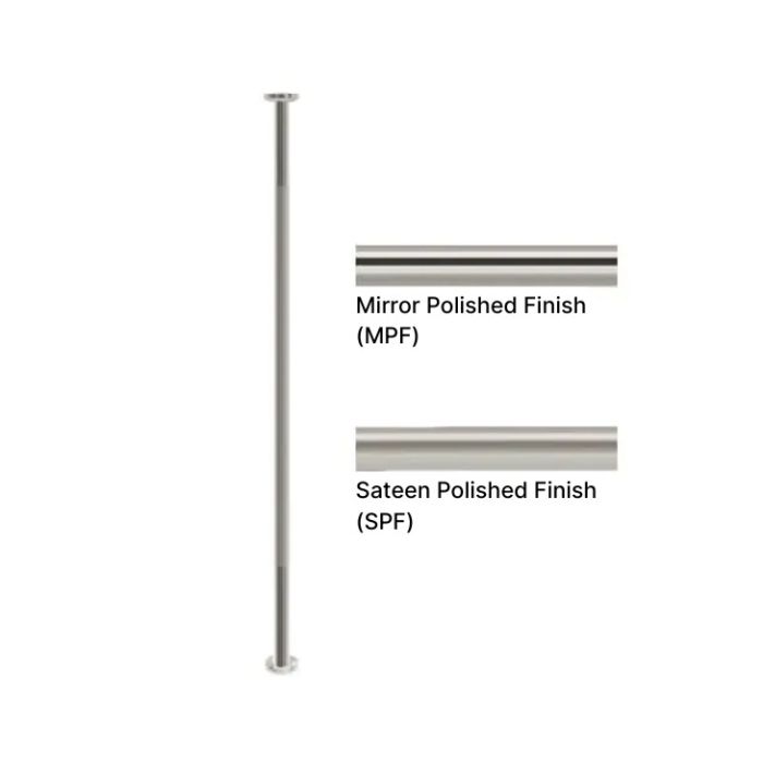 AWS Chelsea Floor to Ceiling Part Ribbed Grip, Stainless Steel Grab Pole - Custom Length up to 2743mm - Choice of Finish