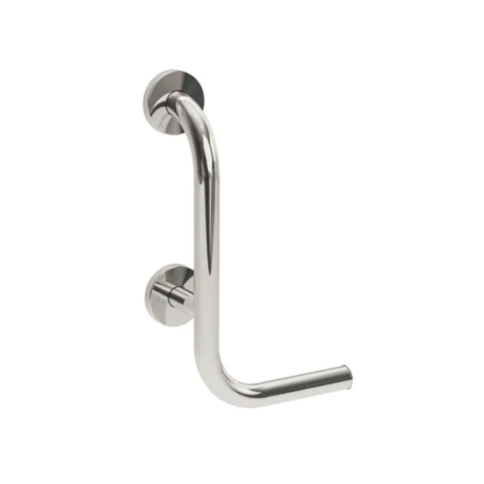 Regent 300x170mm - 25mm Dia. Stainless Steel Grabrail with Toilet Roll Holder - Left Hand - Mirror Polish Finish