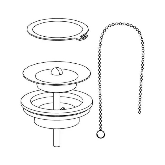 Pressalit Drain Fitting, Ring, Chain and Plug for Matrix Medium Washbasins