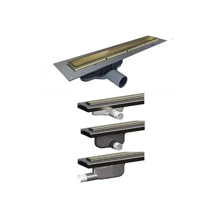 Purusline Living 800mm Linear Drain, Brushed Brass Frame & Tile Insert - Outlet Choice
