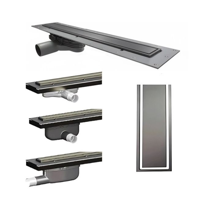 Purus Living 800mm Linear Drain, Micro Cement, Brushed Grey Grate - Outlet Choice