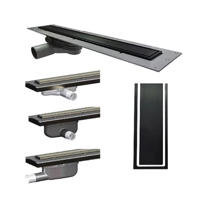 Purus Living 800mm Linear Drain, Micro Cement, Brushed Black Grate - Outlet Choice