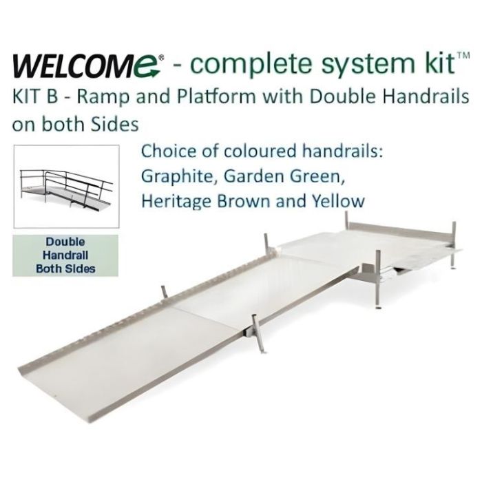 Welcome Kit B, 122cm Sq. Platform, Plus Choice of Ramp Length 120 to 480cm, STD Ht. 38cm - 2x Dbl Handrails, 4x Colours
