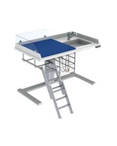 Granberg Baby Changing Table 333, Height Adjustable, Border Height 200mm - Ladder Left, Sink Right with Mixer Tap, Mattress and Wire Baskets - 1400x800mm