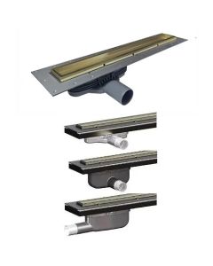 Purusline Living 800mm Linear Drain, Brushed Brass Frame & Tile Insert - Outlet Choice