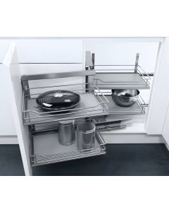 Vauth-Sagel VS COR Fold - Swing Out Corner Storage, Premea Grey Solid Base with Silver Wire Baskets - Left