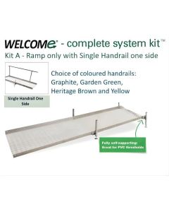 Welcome Ramp Kit A, Choice of 120 to 480cm Ramp Lengths, STD Ht. 33cm - 1x Single Handrail, Choice of 4 Colours