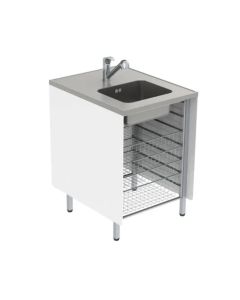 Granberg Washing Bench 328, Stainless Steel Worktop, Centre Sink - Tap, Side Panels, 4x Wire Baskets - 620mm Width