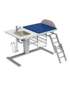 Granberg Baby Changing Table 332, Height Adjustable, Border Height 200mm - Sink Left, Ladder Right with Mattress and Wire Baskets - 1400x800mm