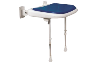 AKW Advanced Wall Mounted Bariatric Fold-up Moulded Blue Padded Seat w/ Support Legs 