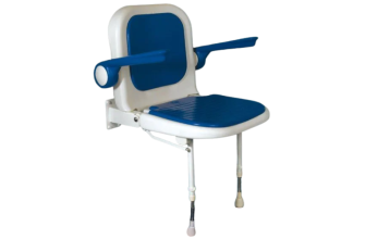 AKW 4000 Series Blue Padded Standard Fold-Up Shower Seat with Back and Blue Arms