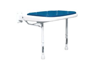 AKW Advanced Wall Mounted Extra Wide Bariatric Fold-up Moulded Blue Padded Seat w/ Support Legs