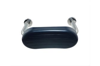 AWS Regent Stainless Steel Toilet Backrest Rail with Blue (RAL 5011) Cushion - 400mm Width x 240mm Projection - Mirror Polish Finish