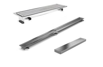Purus Channel 100 Linear Stainless Steel Drain, Vinyl Chess Grid, Central Outlet - 800-2500mm Lengths